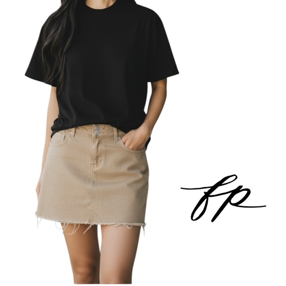 Free People High Waist Raw Hem Khaki Denim Jean Mini Skirt Size 4 Size Small - Picture 1 of 15